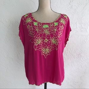 Flying Tomato Pink Floral Embodied Blouse Large
